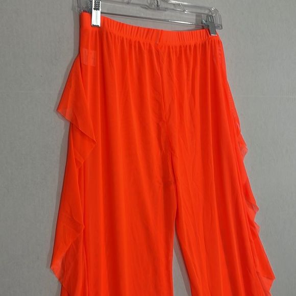 Mesh Cover Up Pants NWOT Elastic Waist, Sheer Neon Orange XL (see photos) - Picture 6 of 10